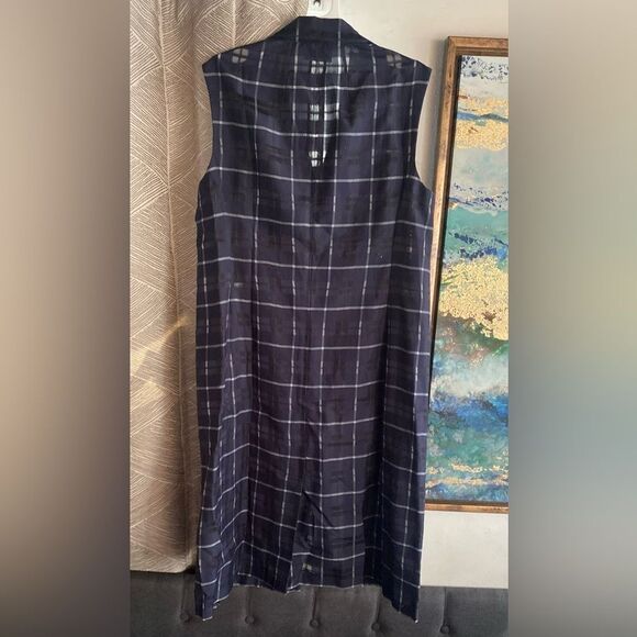 Akris Blue & White  Plaid  Shift Dress Size 10 Collared Zip Zipper Legs Button - Picture 2 of 14